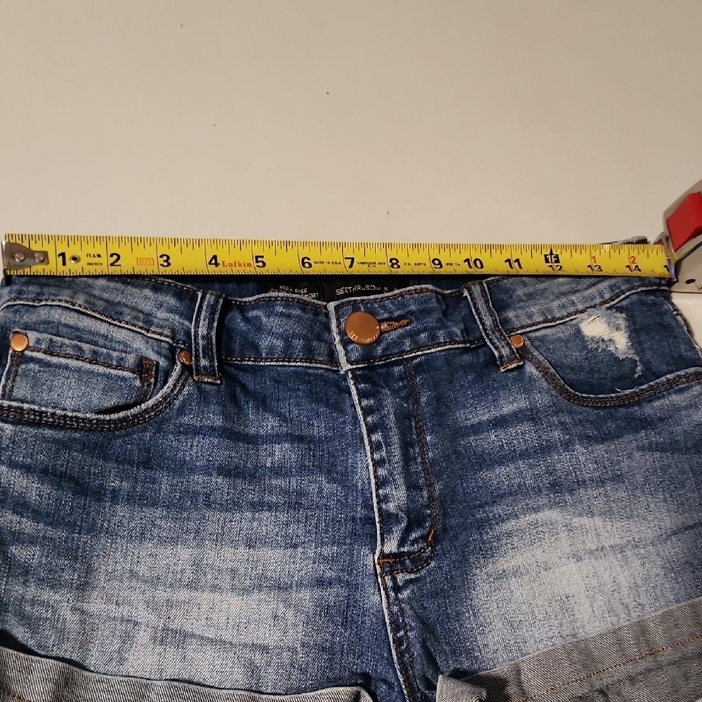 See Thru Soul Blue Distressed Jean Shorts with Rolled Cuffs - Picture 3 of 5